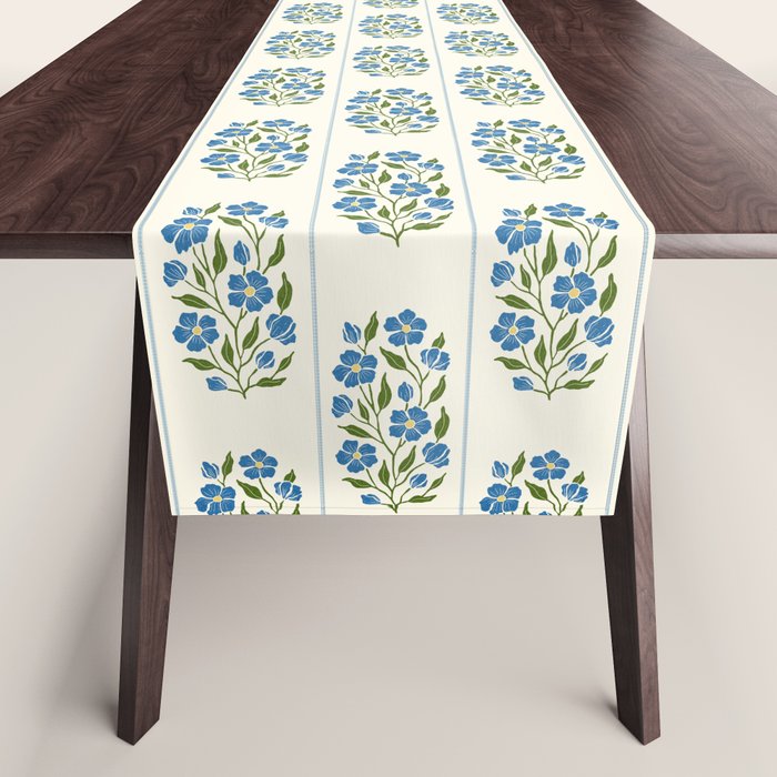 Cottagecore Inspired Blue Wildflower Pattern Table Runner Gallery Image 1