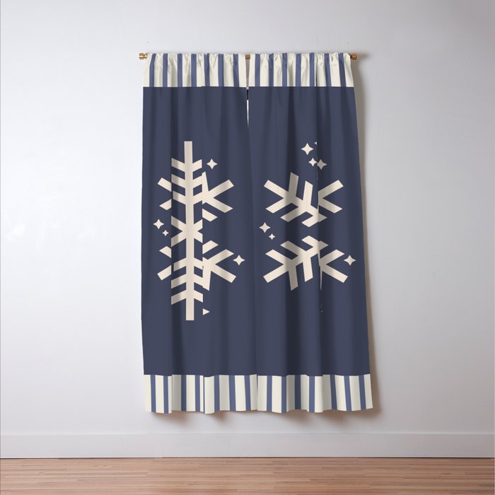 Snowflake Blue Striped Window Curtain Gallery Image 3