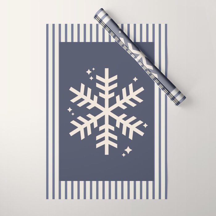 Snowflake Blue Striped Wrapping Paper Gallery Image 1