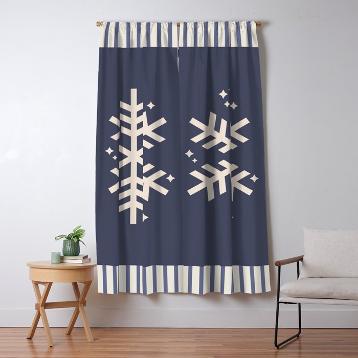 Snowflake Blue Striped Window Curtain Gallery Image 1