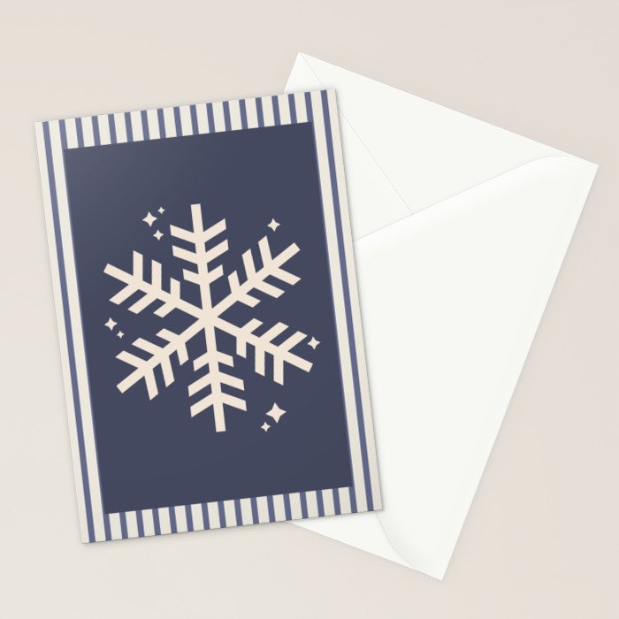 Snowflake Blue Striped Stationery Card Gallery Image 2