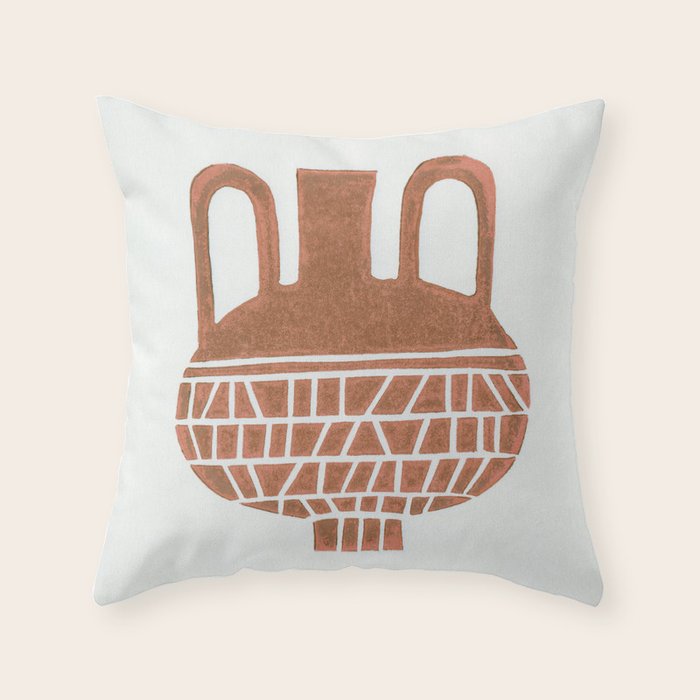Linocut Vase #2 Throw Pillow Gallery Image 1