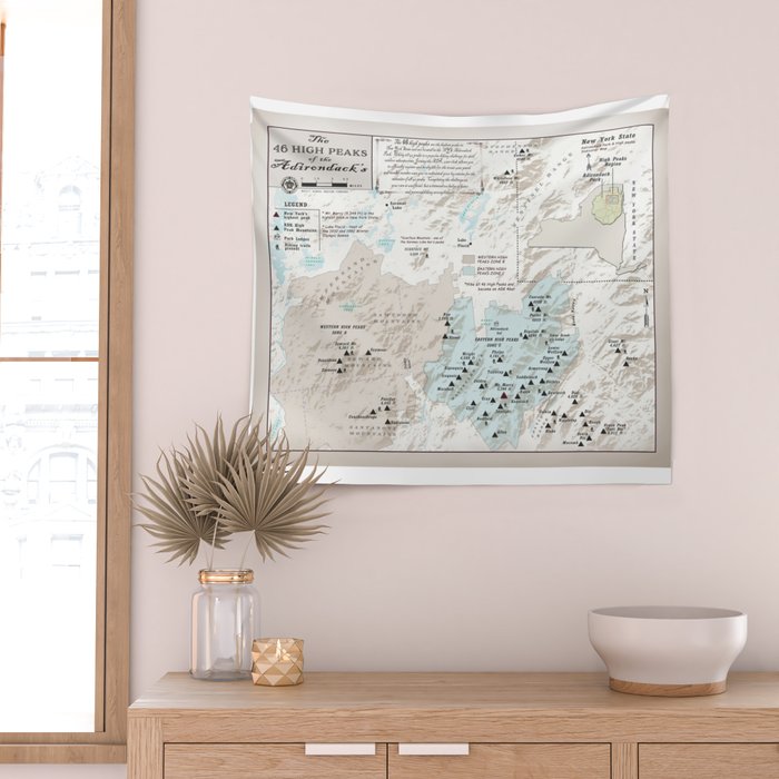 NYS Adirondack 46er Atlas Inspired area map Wall Tapestry Gallery Image 2