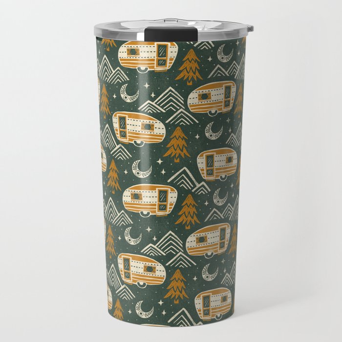 Little Camper - forest green and gold Travel Mug Gallery Image 1