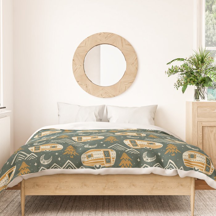 Little Camper - forest green and gold Duvet Cover Gallery Image 3