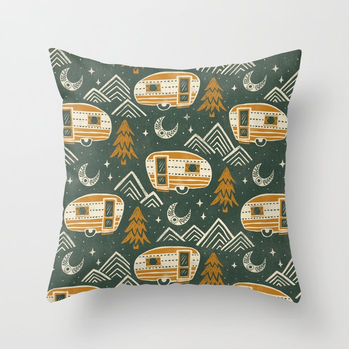Little Camper - forest green and gold Throw Pillow Gallery Image 6