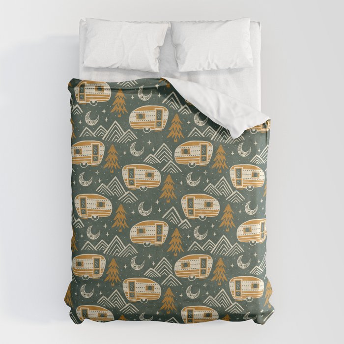 Little Camper - forest green and gold Duvet Cover Gallery Image 6