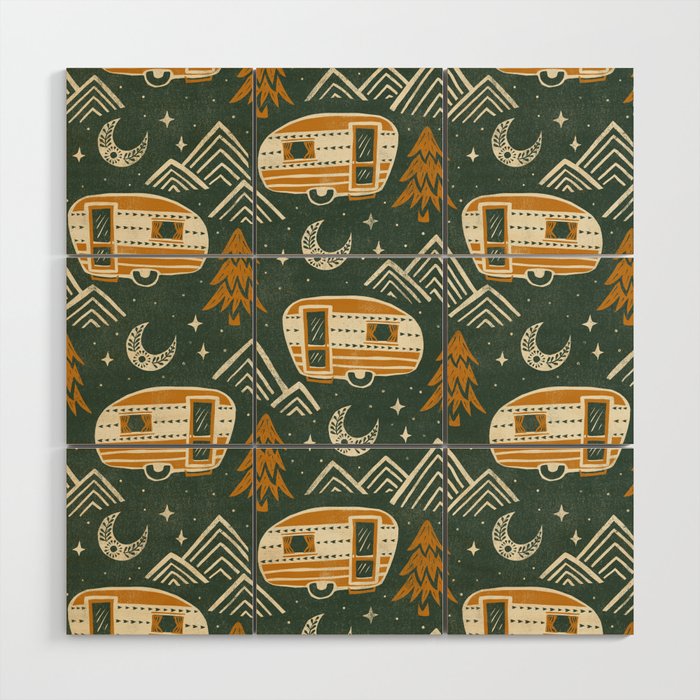Little Camper - forest green and gold Wood Wall Art Gallery Image 1
