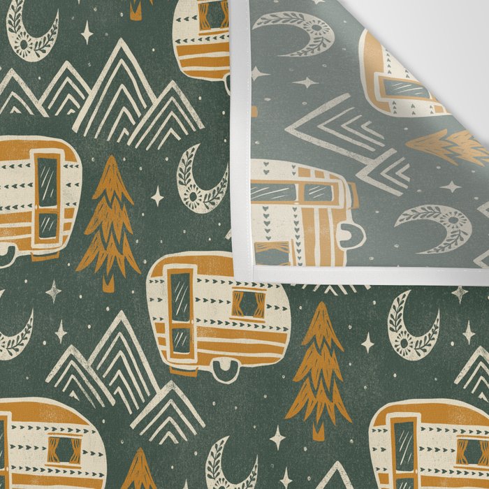 Little Camper - forest green and gold Wall Tapestry Gallery Image 3