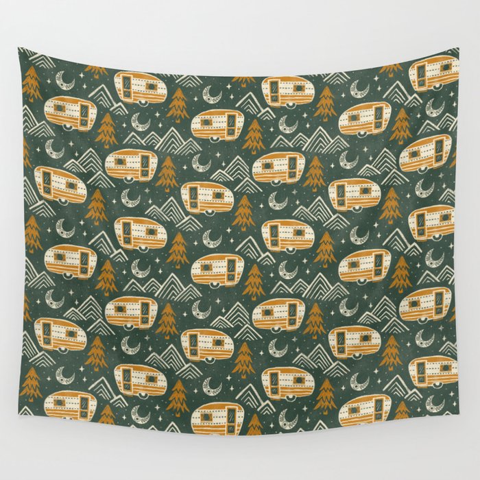 Little Camper - forest green and gold Wall Tapestry Gallery Image 4