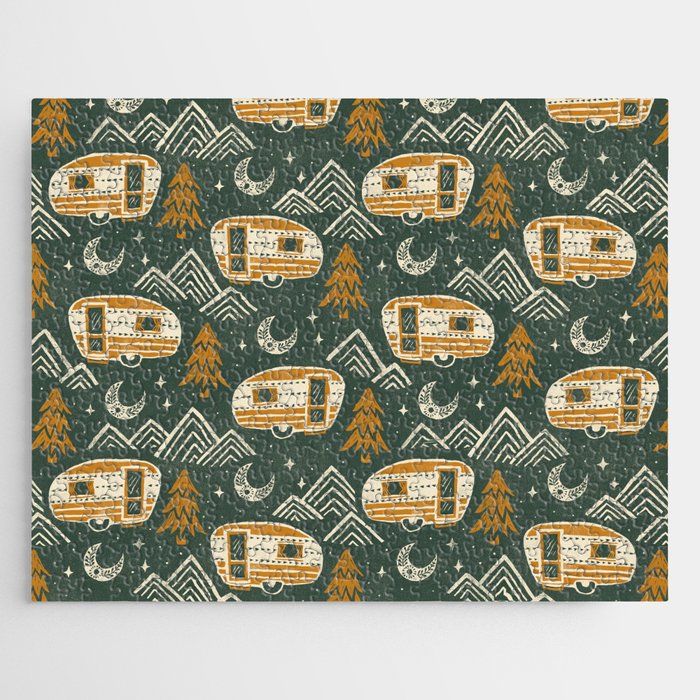 Little Camper - forest green and gold Jigsaw Puzzle Gallery Image 1