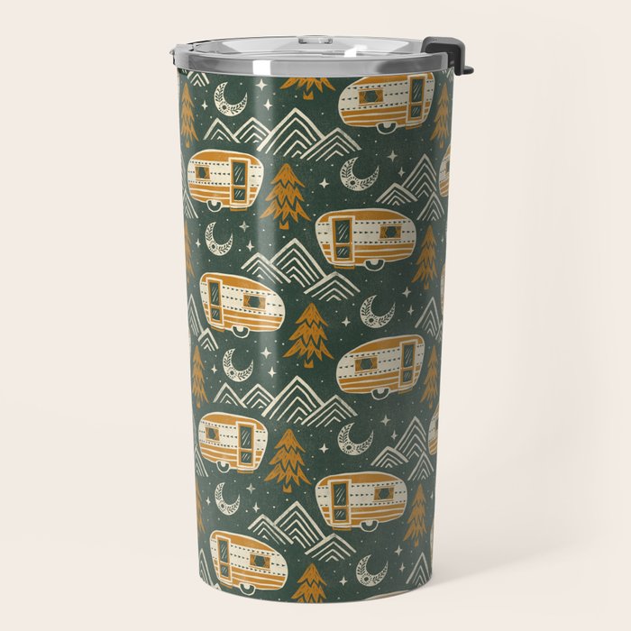 Little Camper - forest green and gold Travel Mug Gallery Image 2