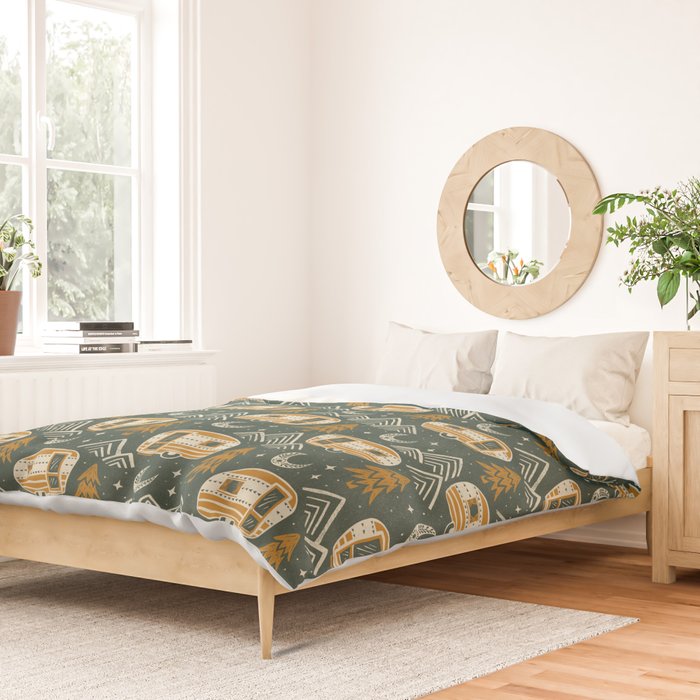 Little Camper - forest green and gold Duvet Cover Gallery Image 2