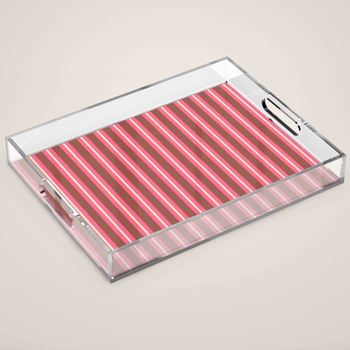 Eclectic Stripes Vertical Pattern in Brown Pink Cream Acrylic Tray Gallery Image 1
