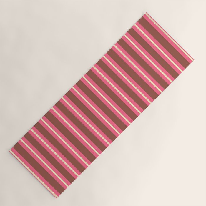 Eclectic Stripes Vertical Pattern in Brown Pink Cream Yoga Mat Gallery Image 1
