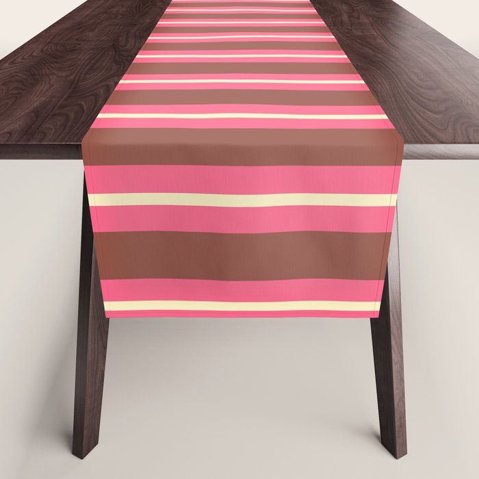 Eclectic Stripes Vertical Pattern in Brown Pink Cream Table Runner Gallery Image 1