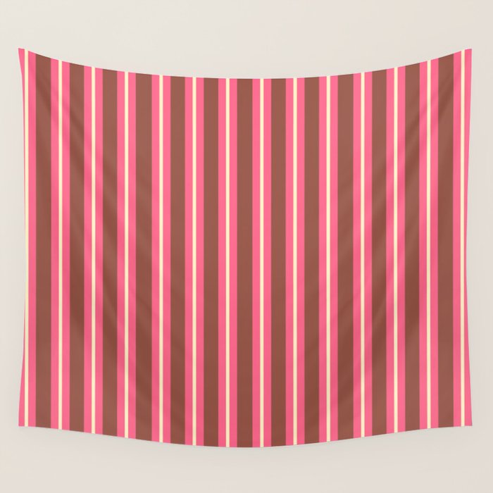 Eclectic Stripes Vertical Pattern in Brown Pink Cream Wall Tapestry Gallery Image 1