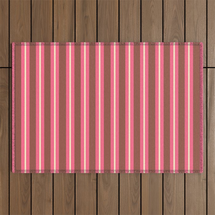 Eclectic Stripes Vertical Pattern in Brown Pink Cream Outdoor Rug Gallery Image 1