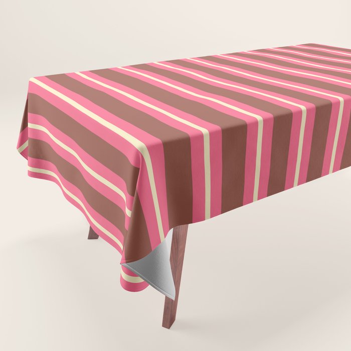 Eclectic Stripes Vertical Pattern in Brown Pink Cream Tablecloth Gallery Image 1