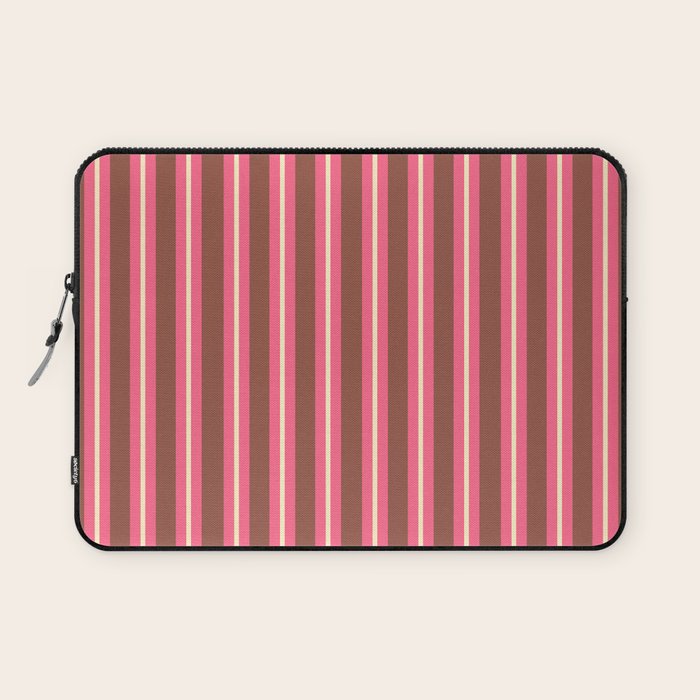 Eclectic Stripes Vertical Pattern in Brown Pink Cream Laptop Sleeve Gallery Image 1