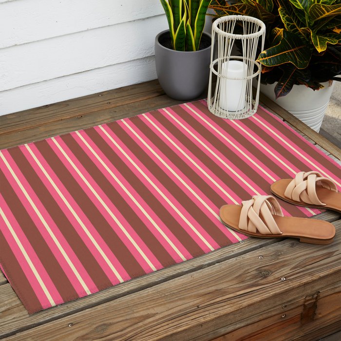Eclectic Stripes Vertical Pattern in Brown Pink Cream Outdoor Rug Gallery Image 2