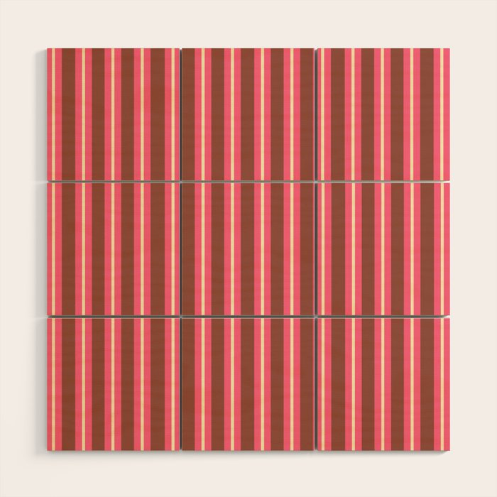 Eclectic Stripes Vertical Pattern in Brown Pink Cream Wood Wall Art Gallery Image 1