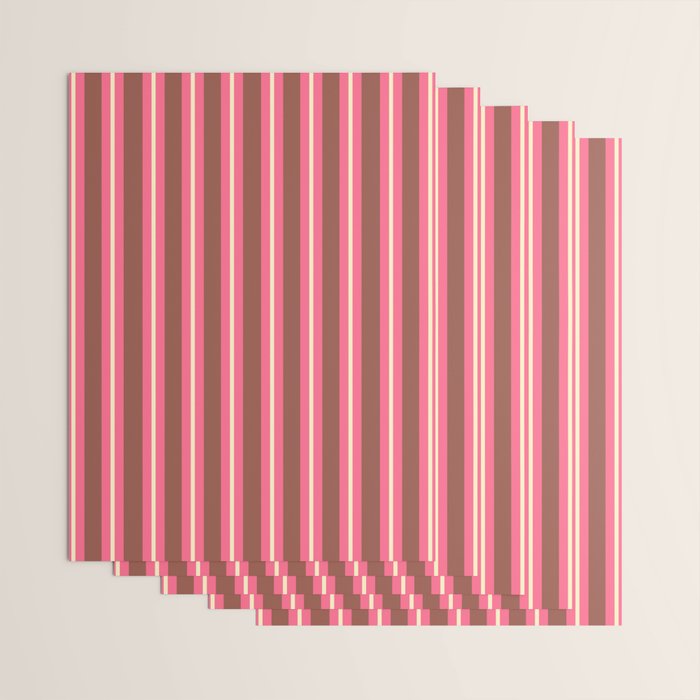 Eclectic Stripes Vertical Pattern in Brown Pink Cream Wrapping Paper Gallery Image 3