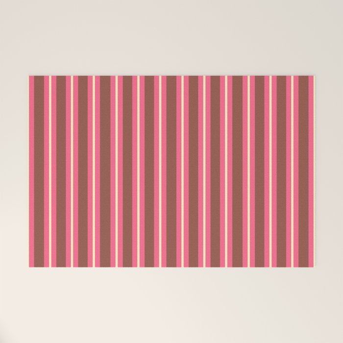 Eclectic Stripes Vertical Pattern in Brown Pink Cream Welcome Mat Gallery Image 1