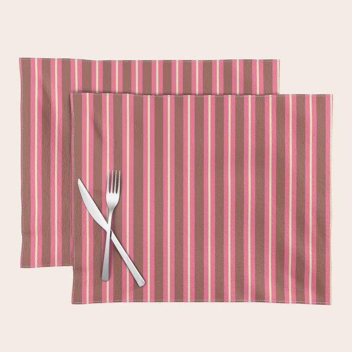 Eclectic Stripes Vertical Pattern in Brown Pink Cream Placemat Gallery Image 1