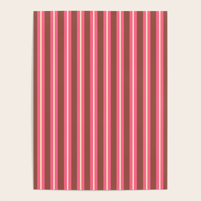 Eclectic Stripes Vertical Pattern in Brown Pink Cream Poster Gallery Image 4