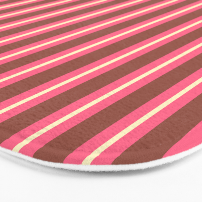 Eclectic Stripes Vertical Pattern in Brown Pink Cream Bath Mat Gallery Image 3
