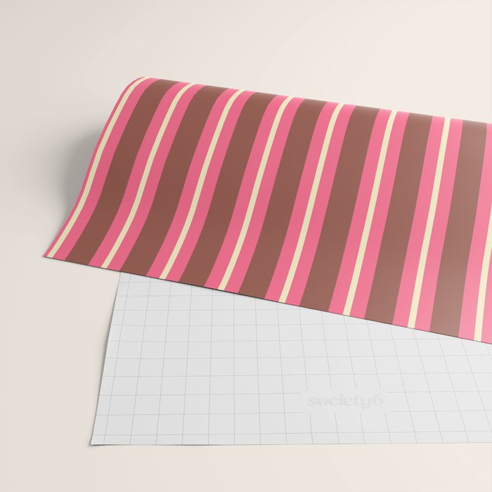 Eclectic Stripes Vertical Pattern in Brown Pink Cream Wrapping Paper Gallery Image 2