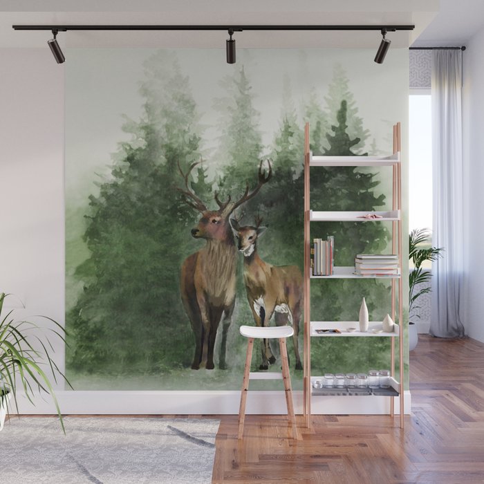 Deers in the Forest Wall Mural Gallery Image 1