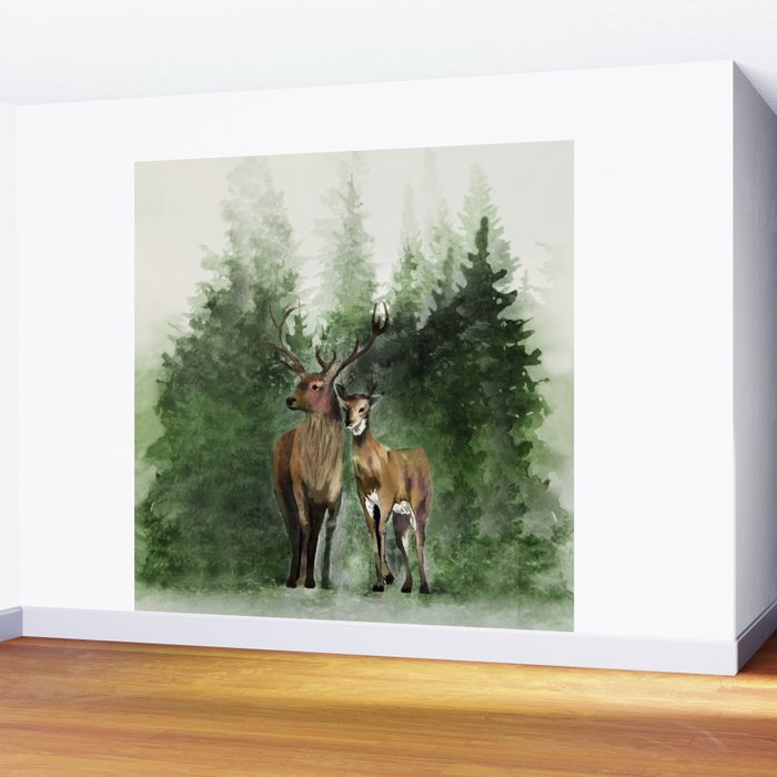 Deers in the Forest Wall Mural Gallery Image 2