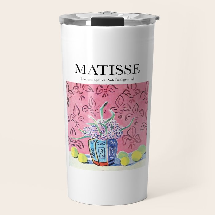 Lemons against Pink Background by Henri Matisse - Artwork Design Travel Mug Gallery Image 1