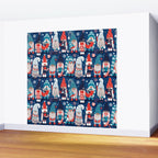 Let it gnome // blue background little Santa's helpers preparing for Christmas neon red classic oxford and pastel blue dressed gnomes Wall Mural Gallery Image 2