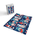 Let it gnome // blue background little Santa's helpers preparing for Christmas neon red classic oxford and pastel blue dressed gnomes Jigsaw Puzzle Gallery Image 2