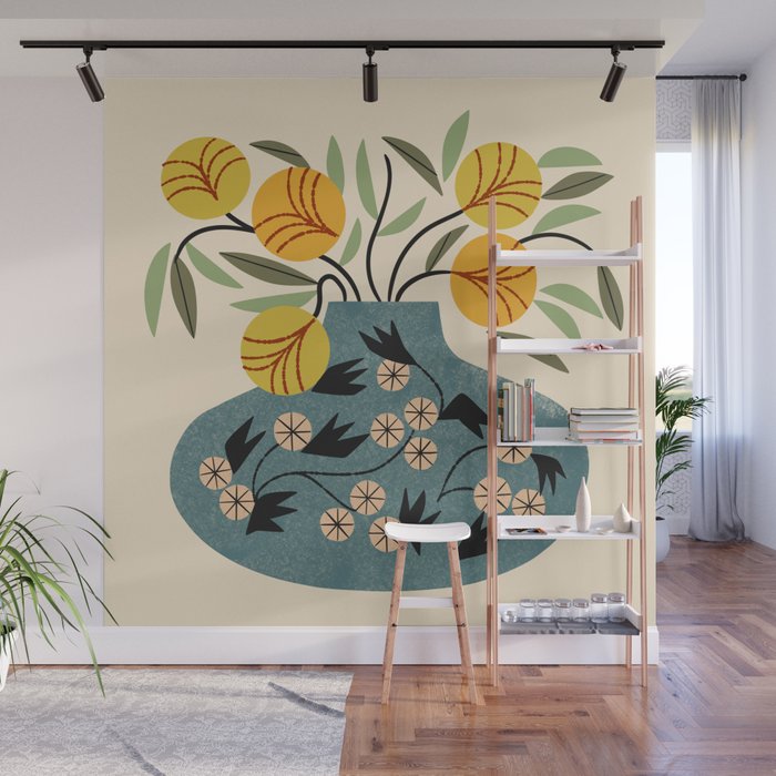 Painted Vase Blooms Wall Mural Gallery Image 1