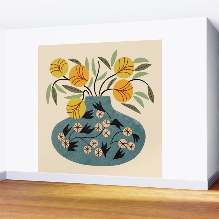 Painted Vase Blooms Wall Mural Gallery Image 2