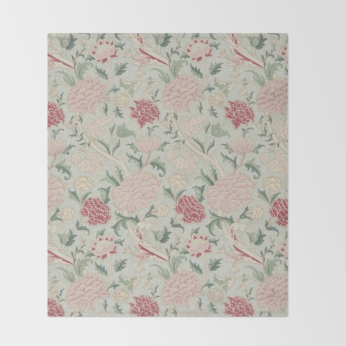 William Morris Vintage Cray Duck Egg Pink Throw Blanket Gallery Image 2
