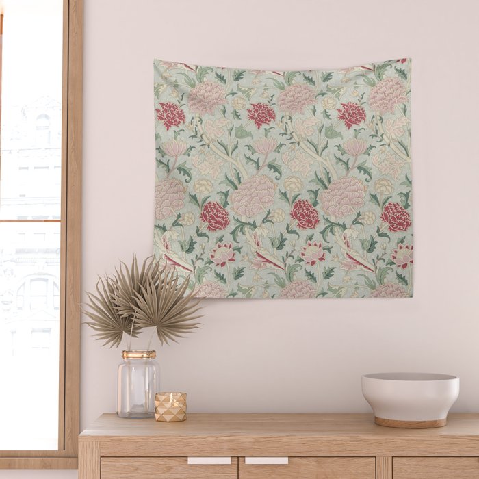 William Morris Vintage Cray Duck Egg Pink Wall Tapestry Gallery Image 2