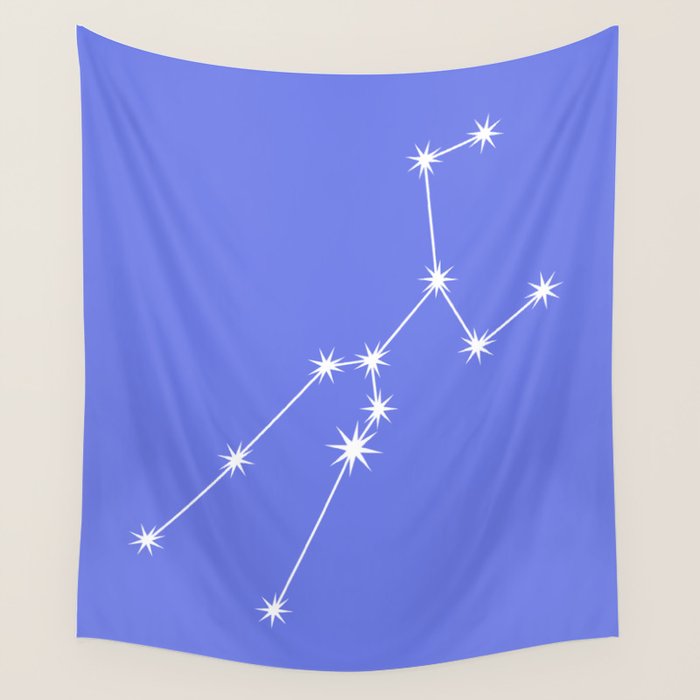 Taurus Zodiac Star Constellation Line Art Periwinkle Purple Wall Tapestry Gallery Image 4
