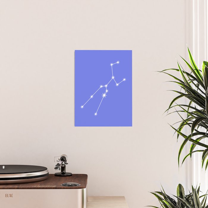 Taurus Zodiac Star Constellation Line Art Periwinkle Purple Poster Gallery Image 2