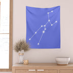 Taurus Zodiac Star Constellation Line Art Periwinkle Purple Wall Tapestry Gallery Image 2