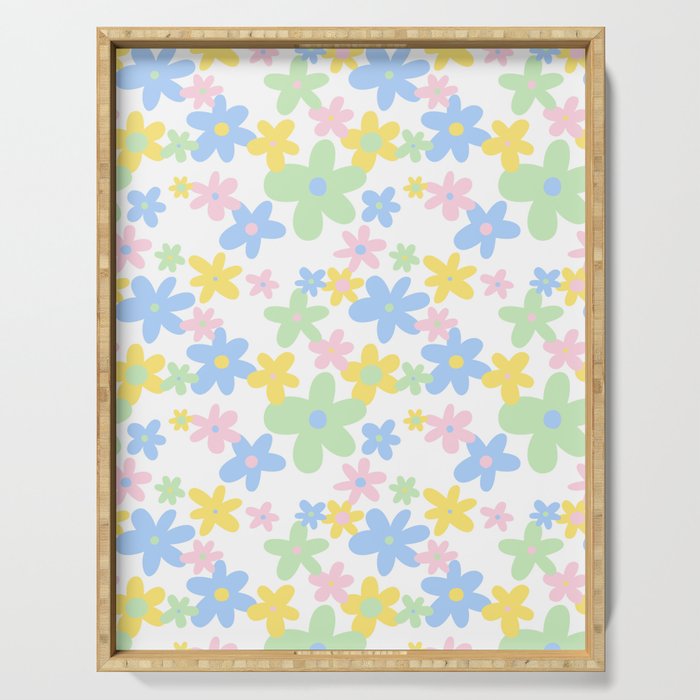 Colorful pastel flower art pattern Serving Tray Gallery Image 1