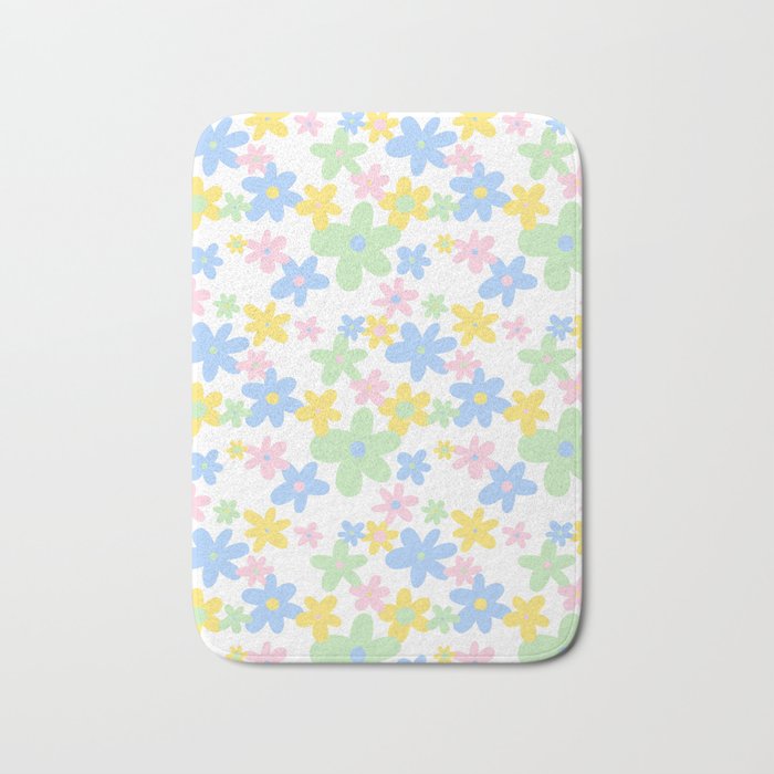 Colorful pastel flower art pattern Bath Mat Gallery Image 1