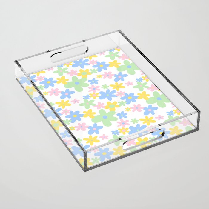 Colorful pastel flower art pattern Acrylic Tray Gallery Image 1