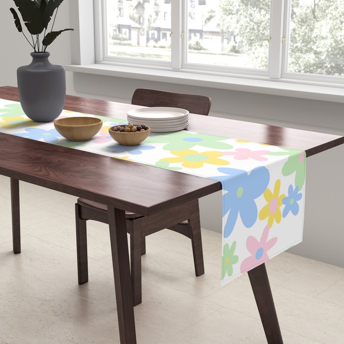 Colorful pastel flower art pattern Table Runner Gallery Image 2