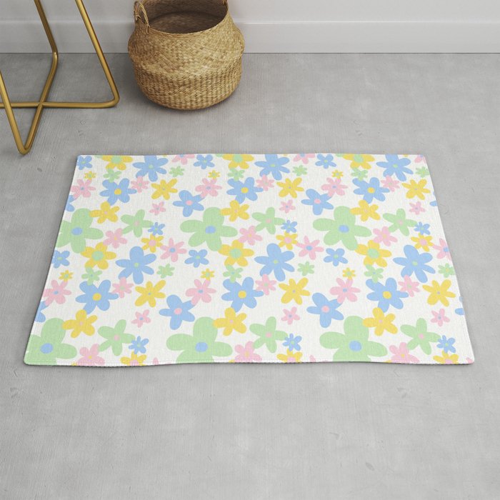 Colorful pastel flower art pattern Rug Gallery Image 1
