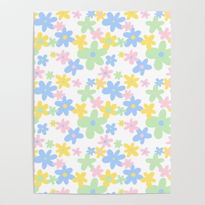 Colorful pastel flower art pattern Poster Gallery Image 1